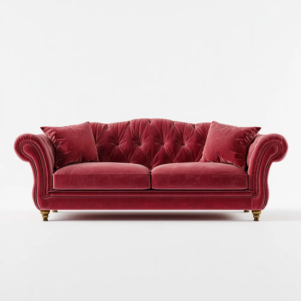 Divano due posti in velluto 180x95x85 cm – Rosso – Design Classico