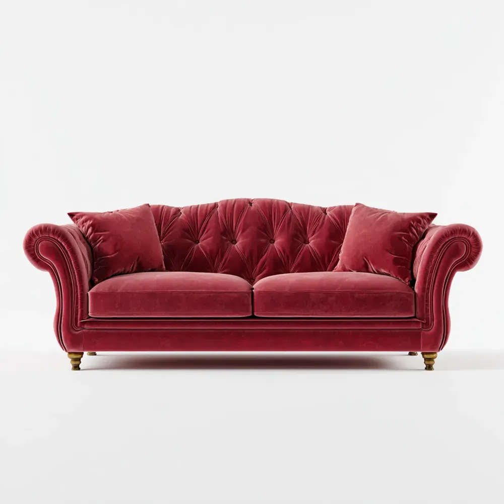 Divano due posti in velluto 180x95x85 cm – Rosso – Design Classico