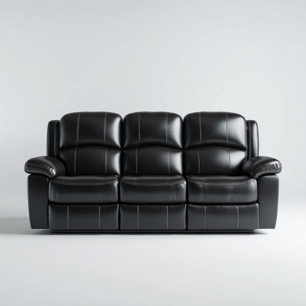 Divano in Pelle Sintetica a Tre Posti 210x95x100 cm - Nero - Design Moderno