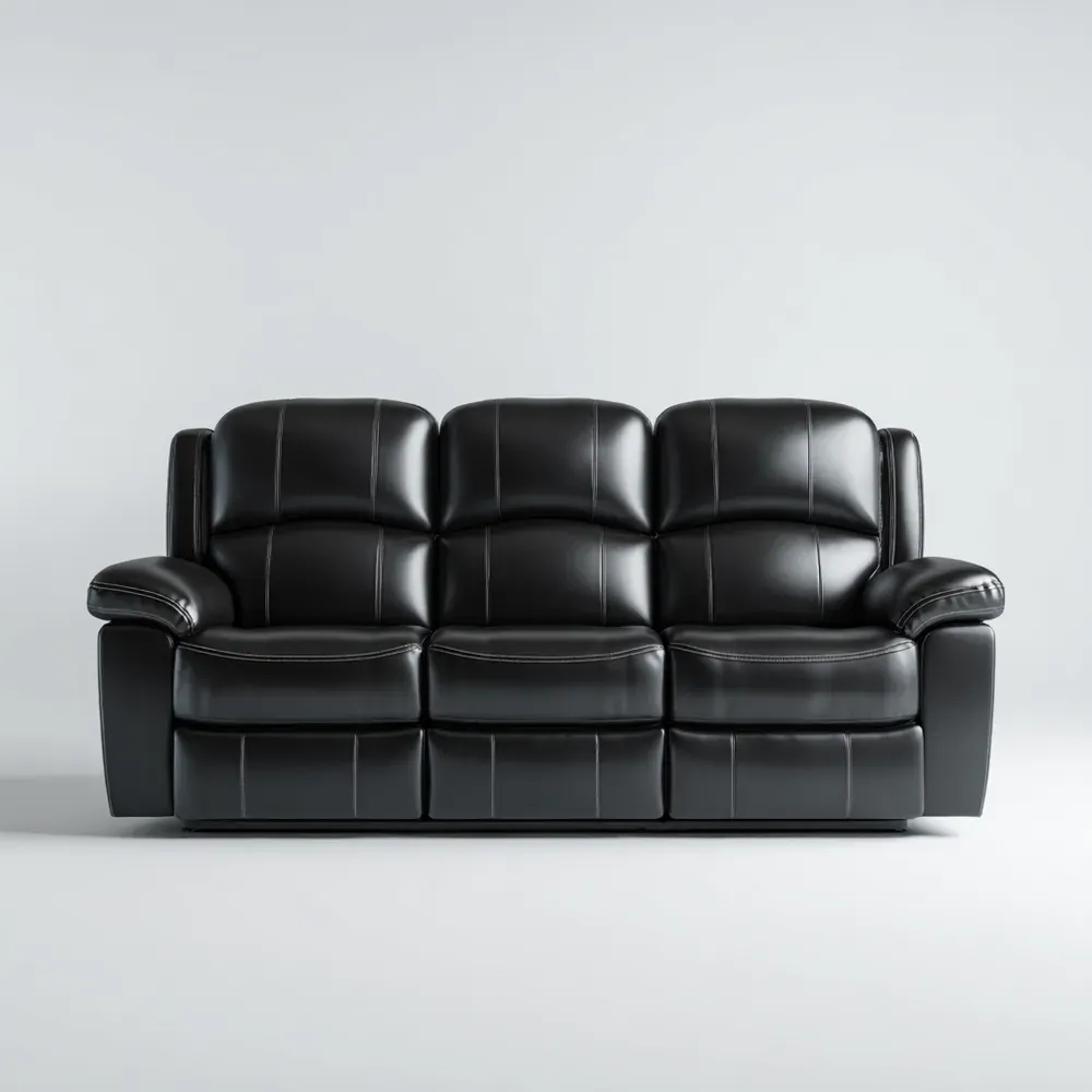 Divano in Pelle Sintetica a Tre Posti 210x95x100 cm - Nero - Design Moderno