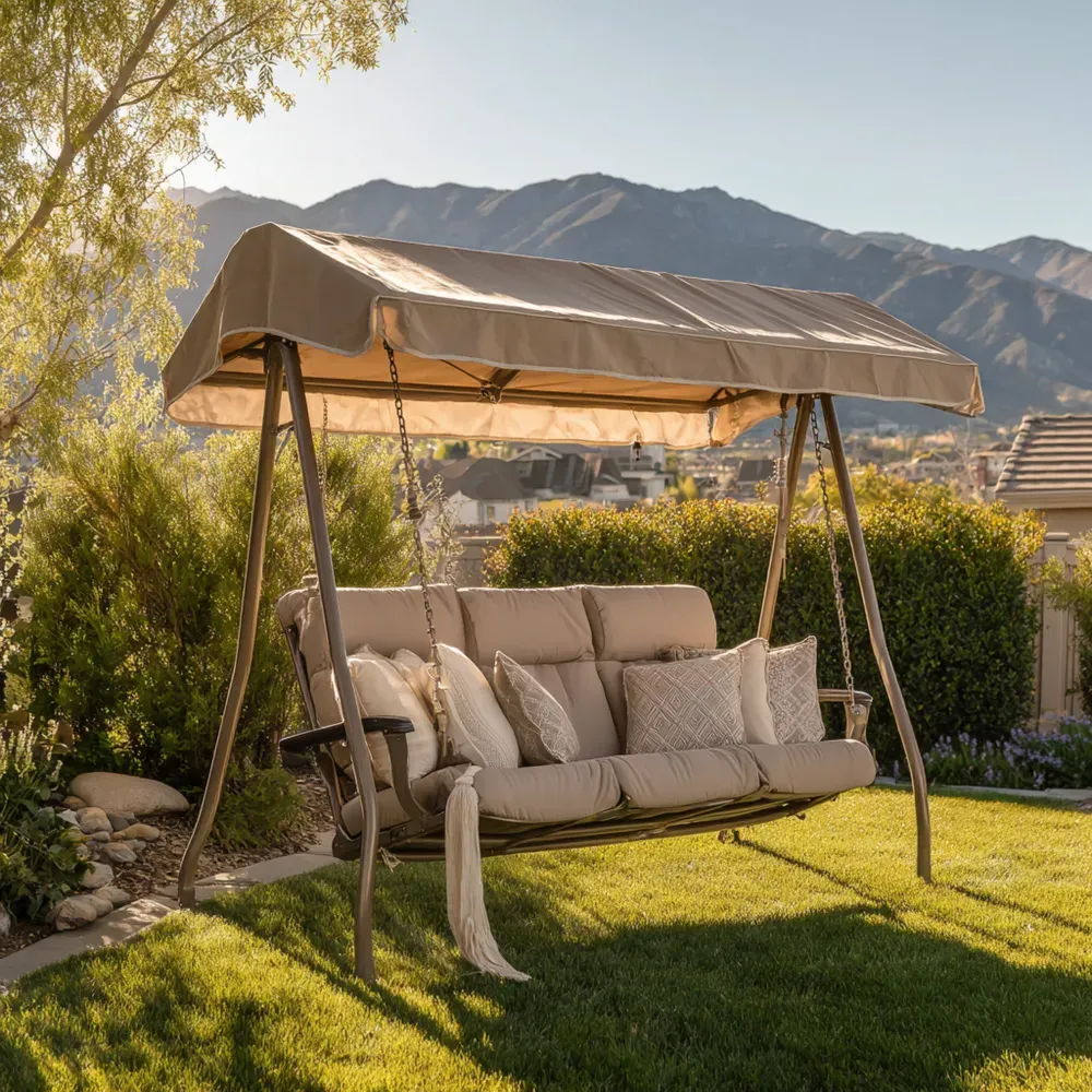 Dondolo da giardino 3 posti 200x120x164 cm Metallo/Poliestere - Beige - Tetto parasole regolabile