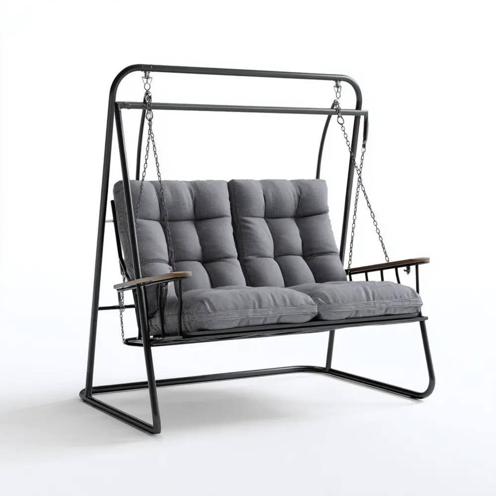 Altalena da giardino doppio seduta 150x120x170 cm metallo imbottito Grigio