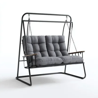 Altalena da giardino doppio seduta 150x120x170 cm metallo imbottito Grigio
