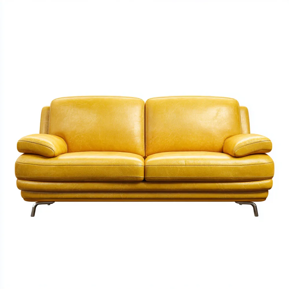 Divano due posti in pelle 150x90x85 cm - Giallo - Design moderno