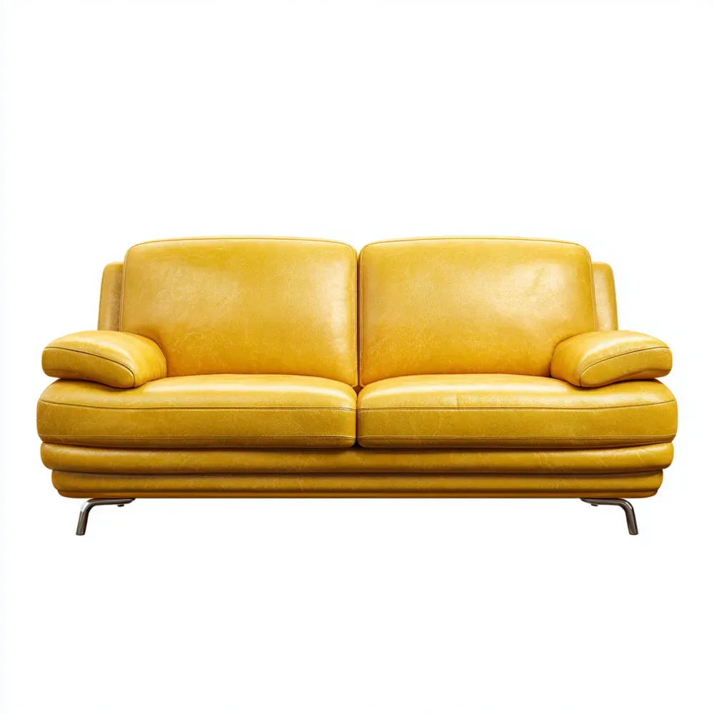 Divano due posti in pelle 150x90x85 cm - Giallo - Design moderno