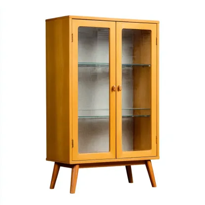 Vetrina in legno 120x80x35 cm con ante in vetro - Colore Giallo - Design contemporaneo