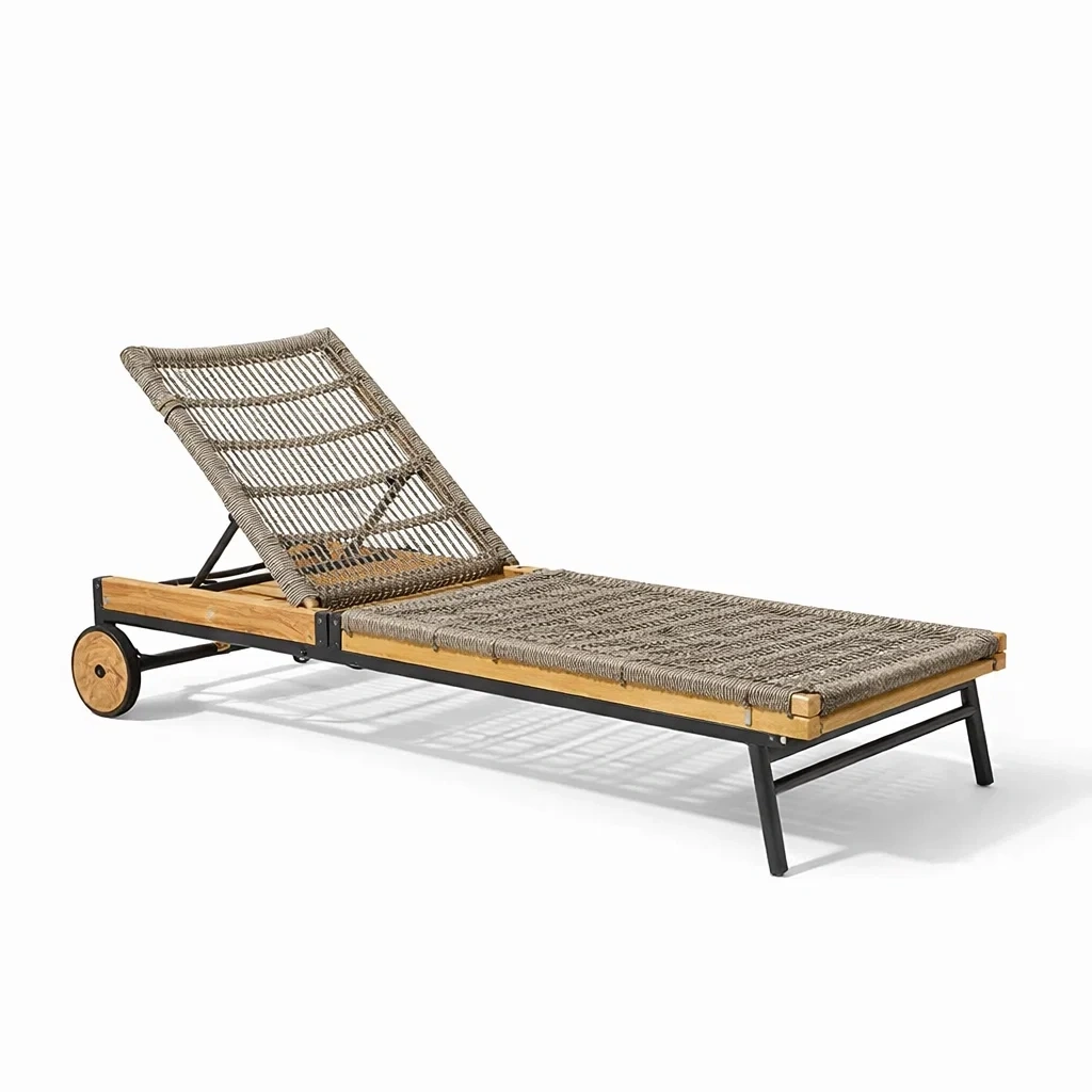 Sdraio da giardino in rattan sintetico e legno-PLUSHCRAFTSPACE