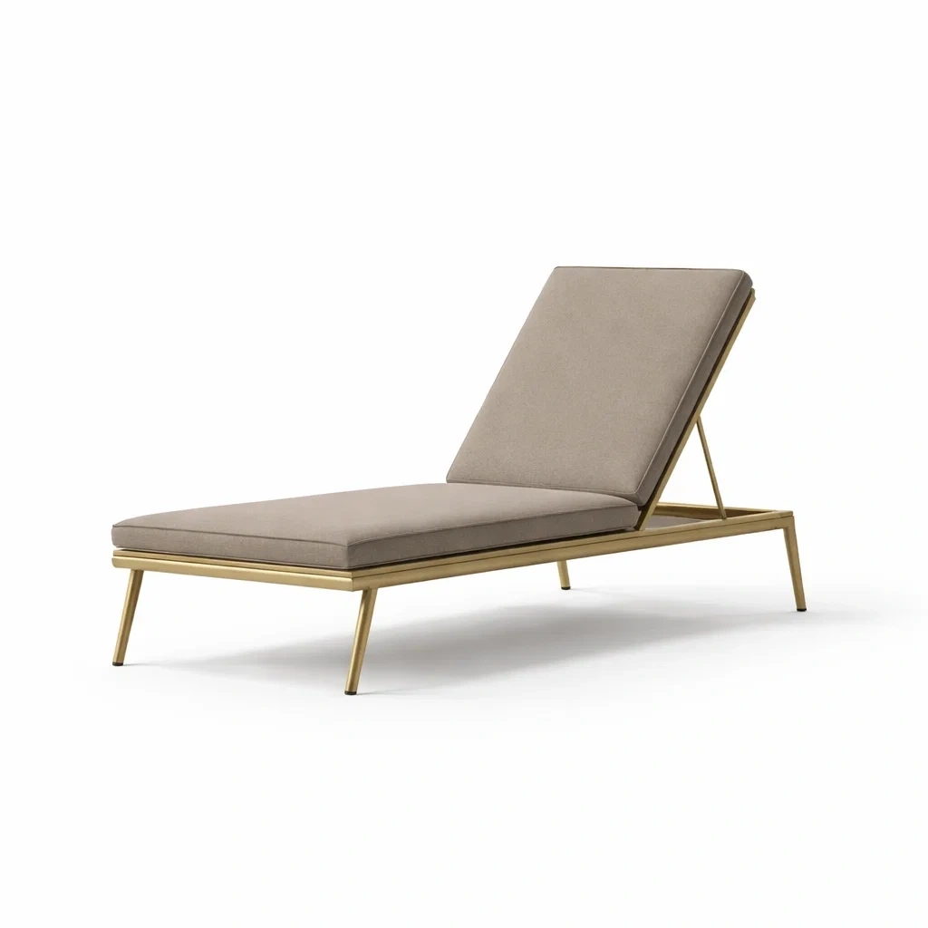 Sdraio tipo chaise longue in acciaio con rivestimento in tessuto beige per esterni-PLUSHCRAFTSPACE