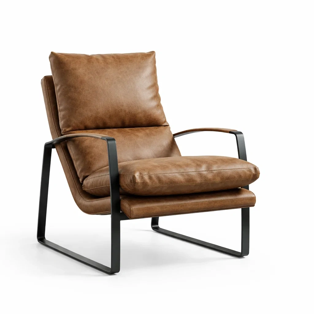 Poltrona in pelle pu marrone e metallo 80 x 90 x 75 cm-PLUSHCRAFTSPACE