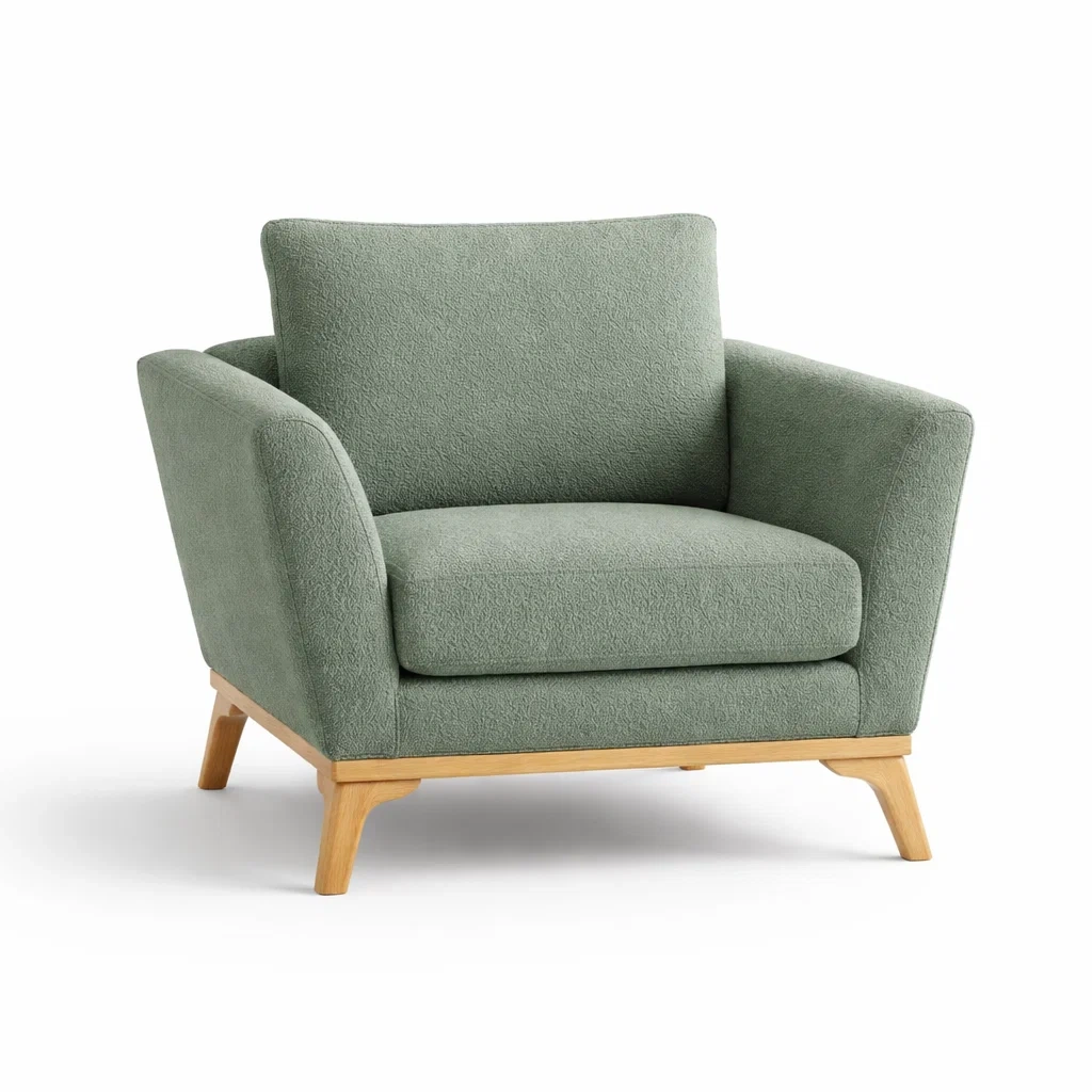 Poltrona in tessuto verde con struttura in legno-PLUSHCRAFTSPACE