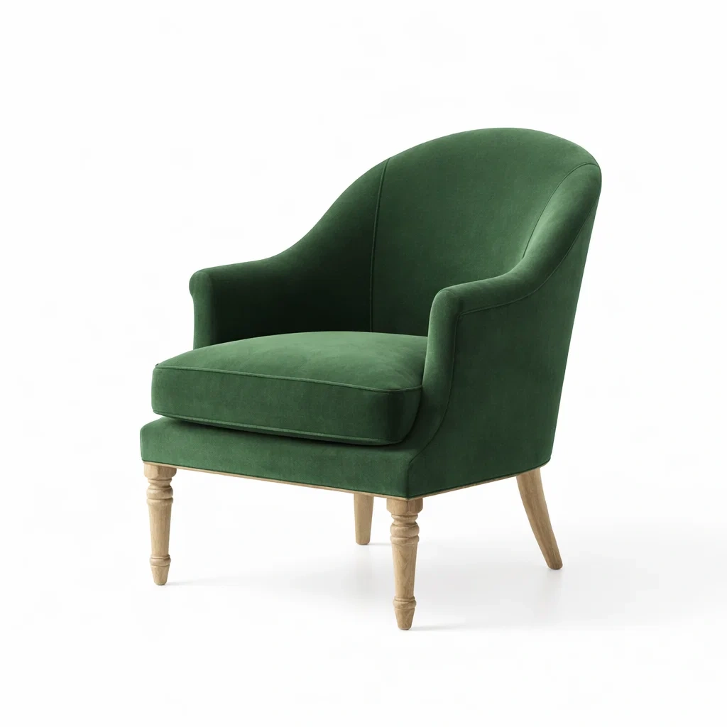 Poltrona in velluto verde con gambe in legno-PLUSHCRAFTSPACE