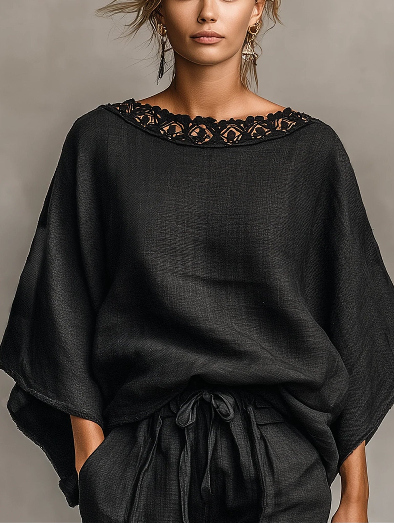 Minimalist Lace Boat Neck Blouse And Shorts Set