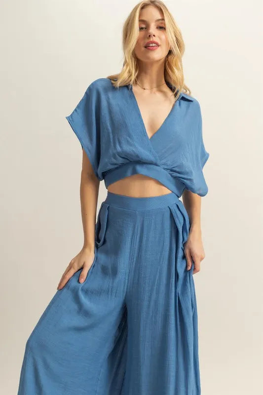 HYFVE Kimono Sleeve Crop Top and Wide Leg Pants Set