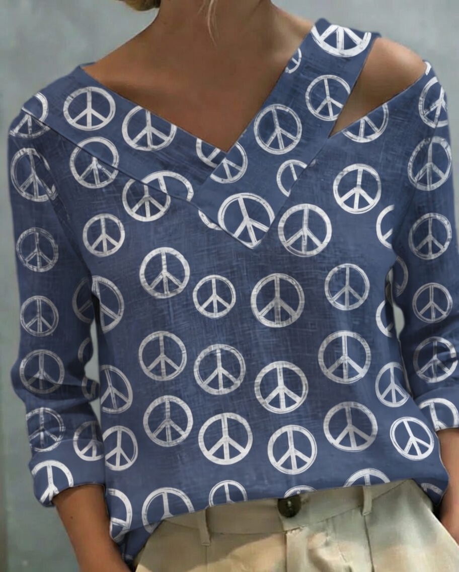 [Peace]Stylish V-Neck Off-The-Shoulder Top