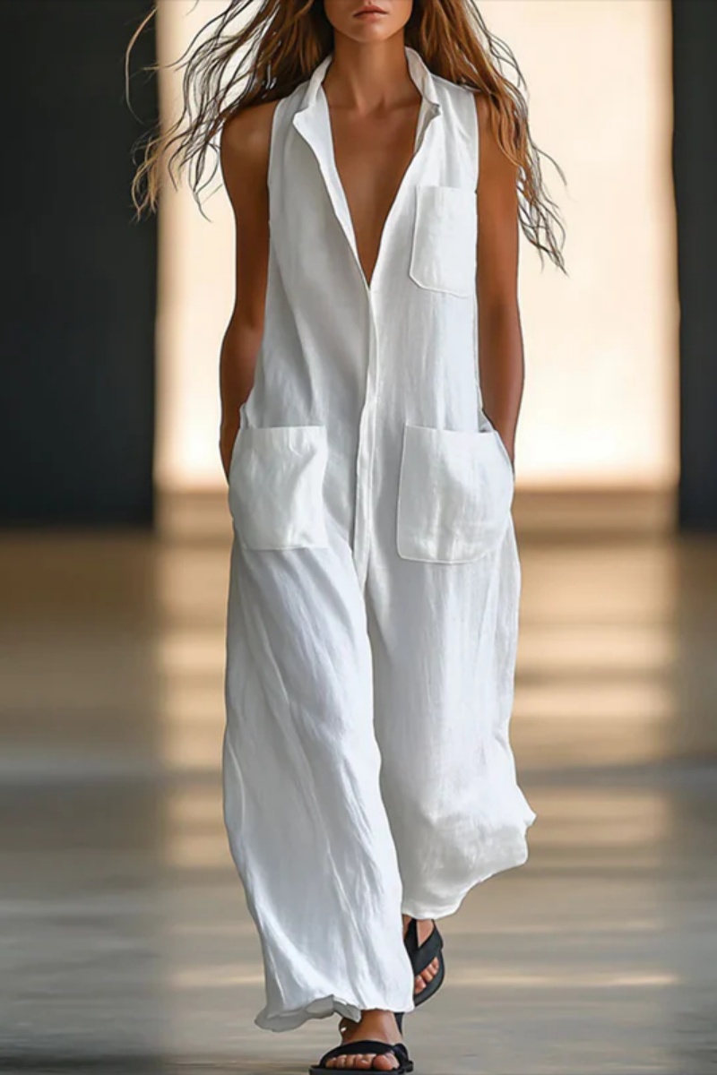 Sleeveless Solid Color Round Neck Jumpsuit
