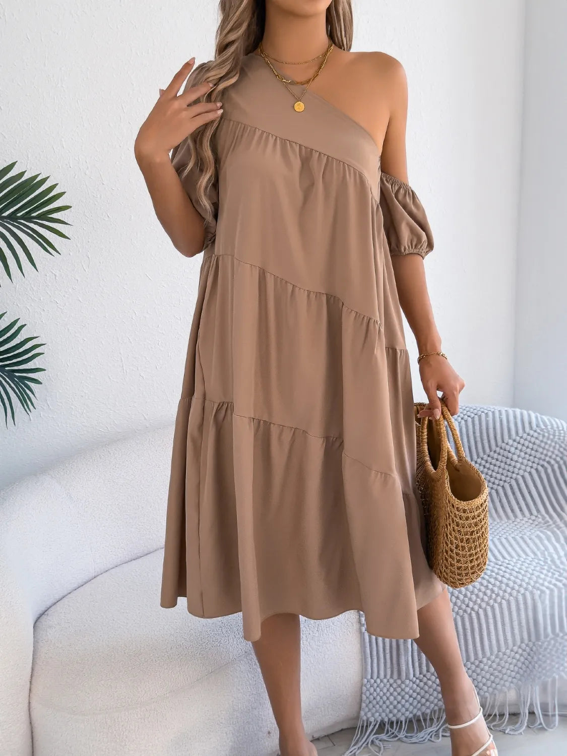 Single Shoulder Tiered Dress
