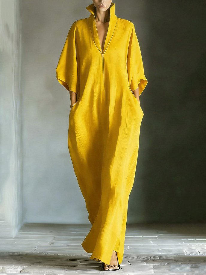 Elegant High-Neck Batwing Sleeve Maxi Dress