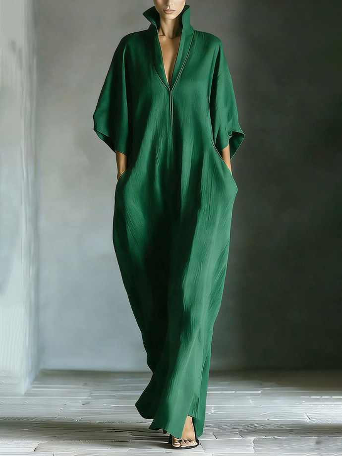 Elegant High-Neck Batwing Sleeve Maxi Dress