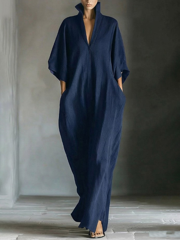 Elegant High-Neck Batwing Sleeve Maxi Dress