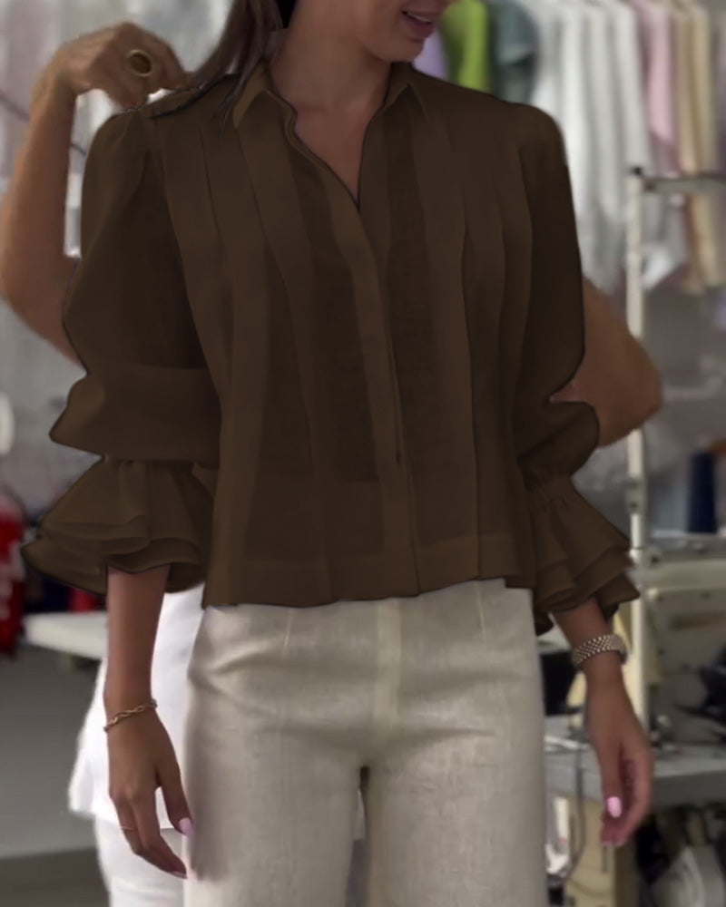 Aumora Puff Sleeve Ruffle Shirt