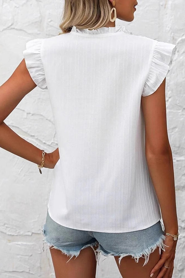 Fashion Embroidery Ruffle Sleeve Casual Tops