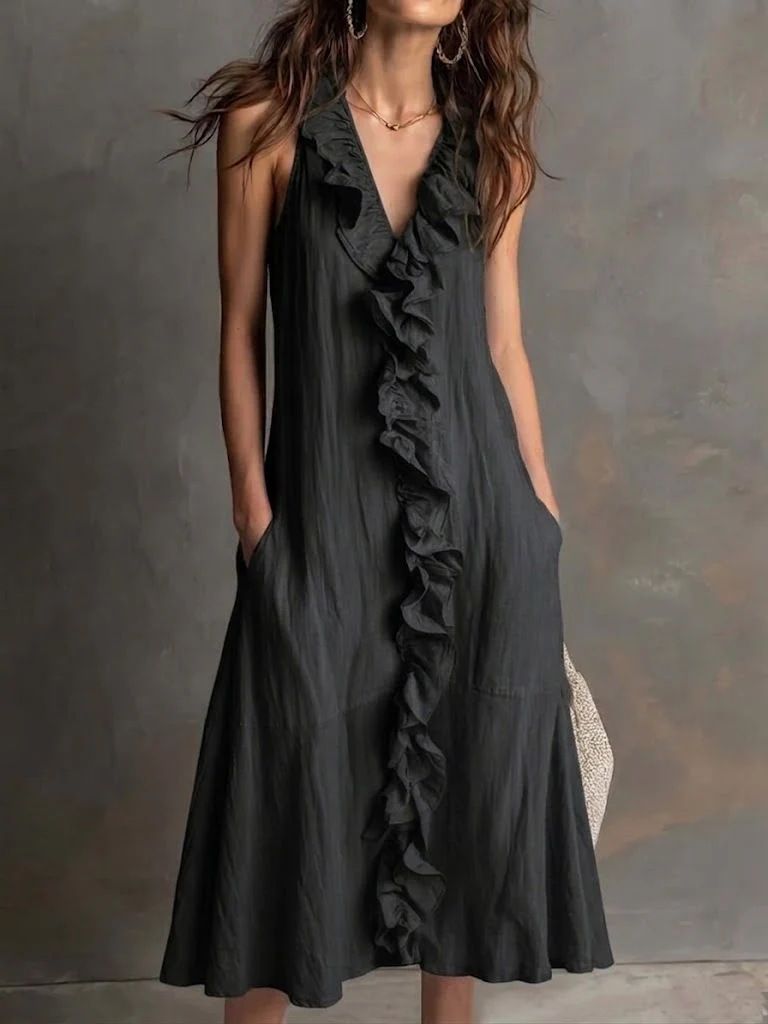 Sleeveless Ruffled Linen Maxi Dress