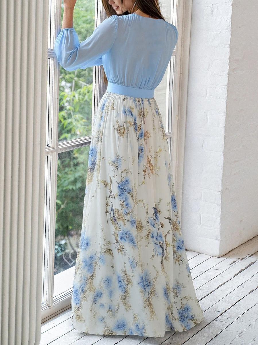Stunning Floral Print V-Neck Maxi Dress