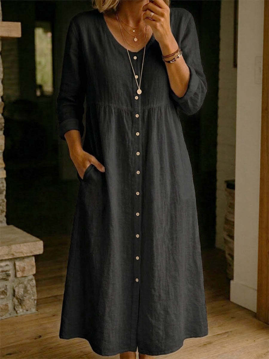 Women Plain Spring/Fall Dress Long Sleeve A-Line Dress