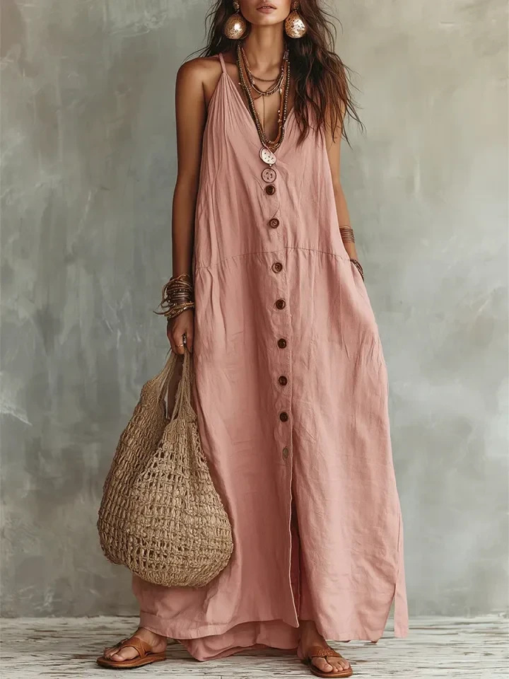 2026 European And American Cross-Border Summer Independent Station New Women'S Solid Color Button Casual Fashion Cotton Linen Long Skirt