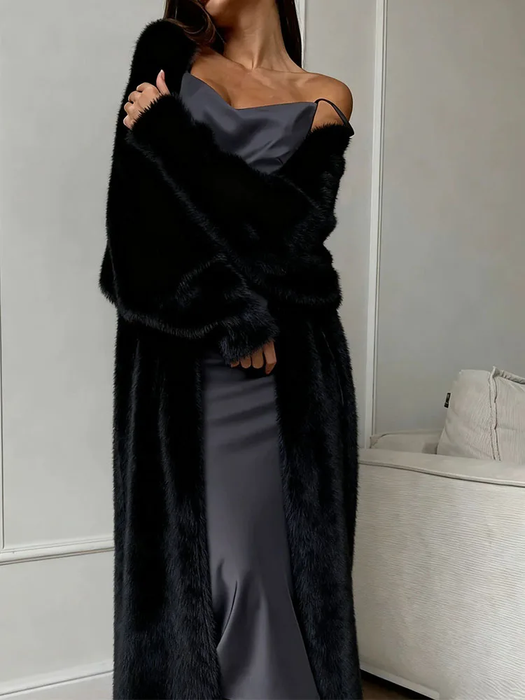 Plush fluffy autumn and winter loose coat women's long cardigan imitation mink white knitted cardigan