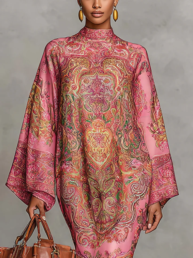 Plus Size Urban Paisley Printing Midi Dress