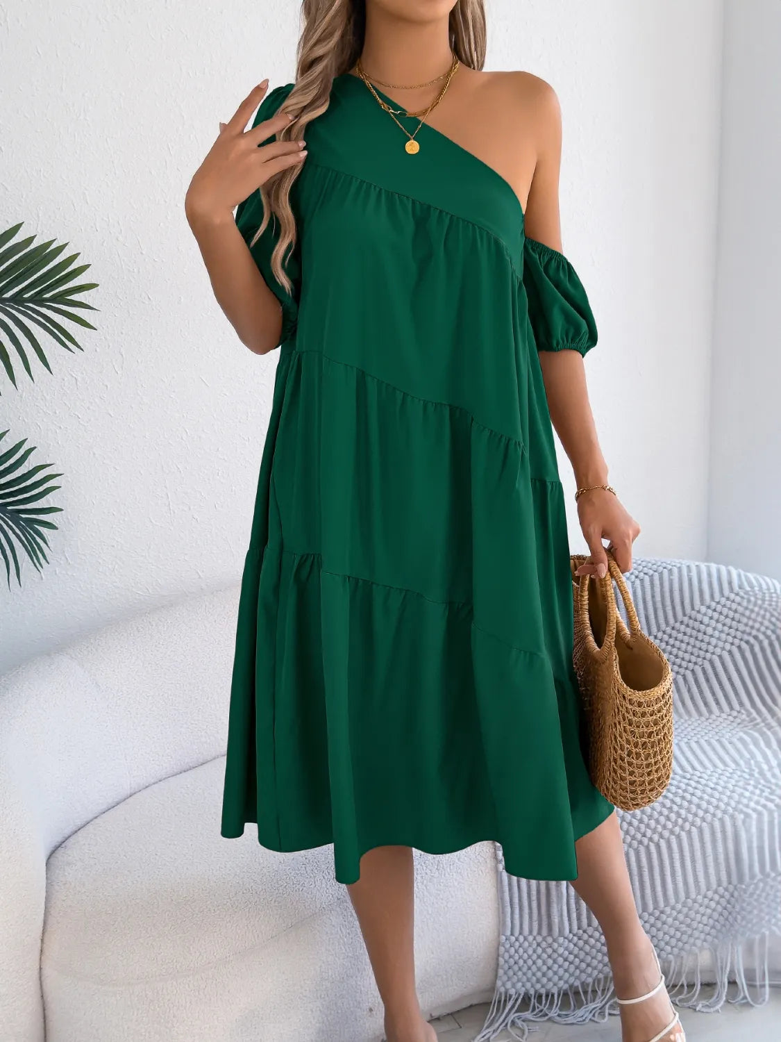 Single Shoulder Tiered Dress