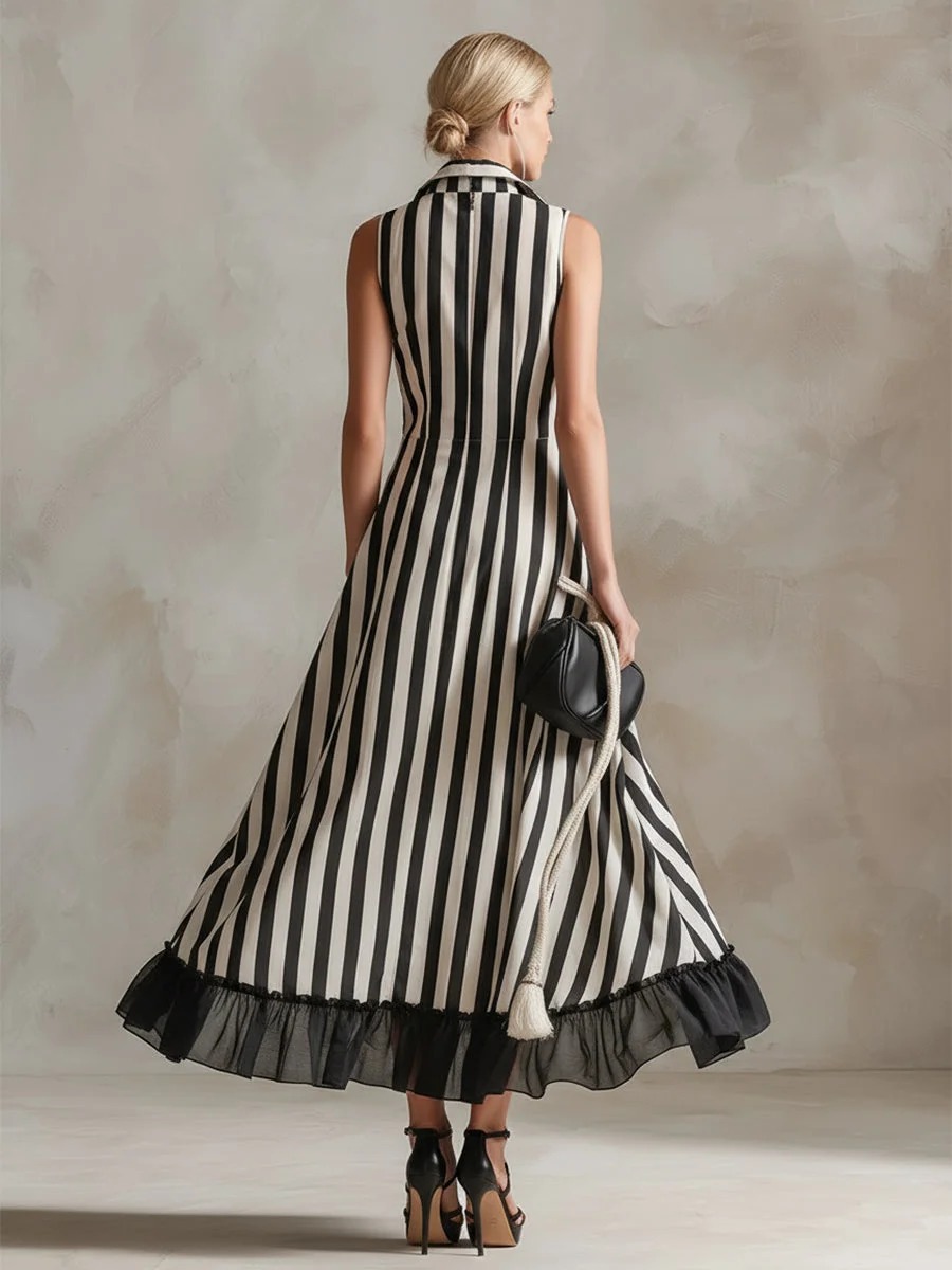 Black & White Striped Maxi Dress (S-2XL)