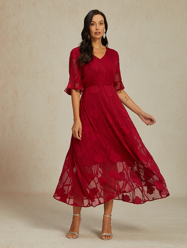 Women's Maxi Dress Cocktail Dress Wedding Guest Dress Semi Formal Dress A Line Dress Elegant Work Birthday Flutter Sleeve Wedding Guest Cocktail Party Formal Evening Regular Fit Solid Color Plain