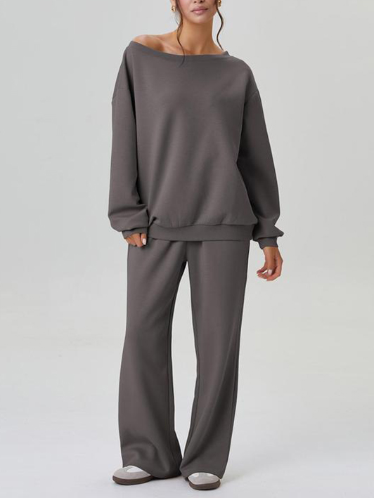 Women's Off-Shoulder Long Sleeve Top & Wide-Leg Pants Set