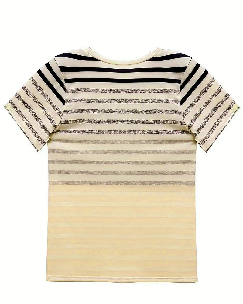 Aumora Round Neck Short Sleeve Striped T-Shirt