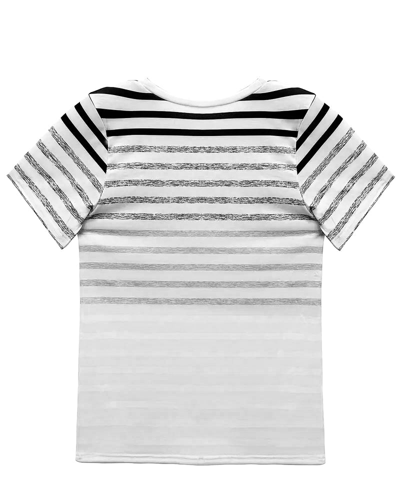 Aumora Round Neck Short Sleeve Striped T-Shirt