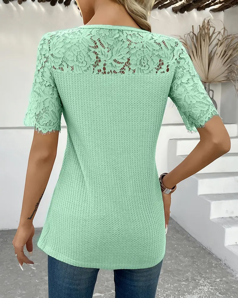 Lace Panel Knitted T-Shirt