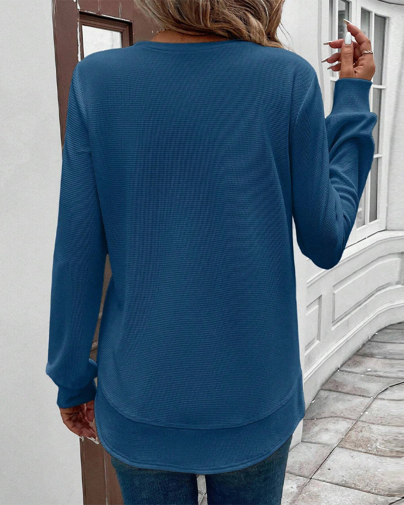Round Neck Long Sleeve Solid Color Top
