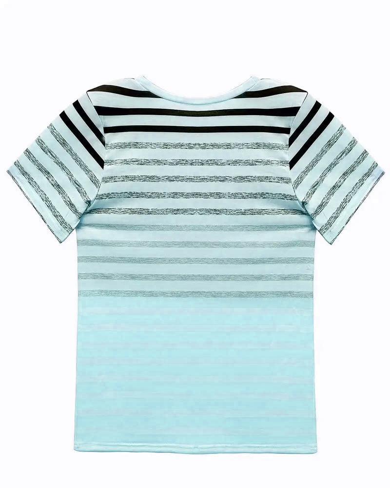 Aumora Round Neck Short Sleeve Striped T-Shirt