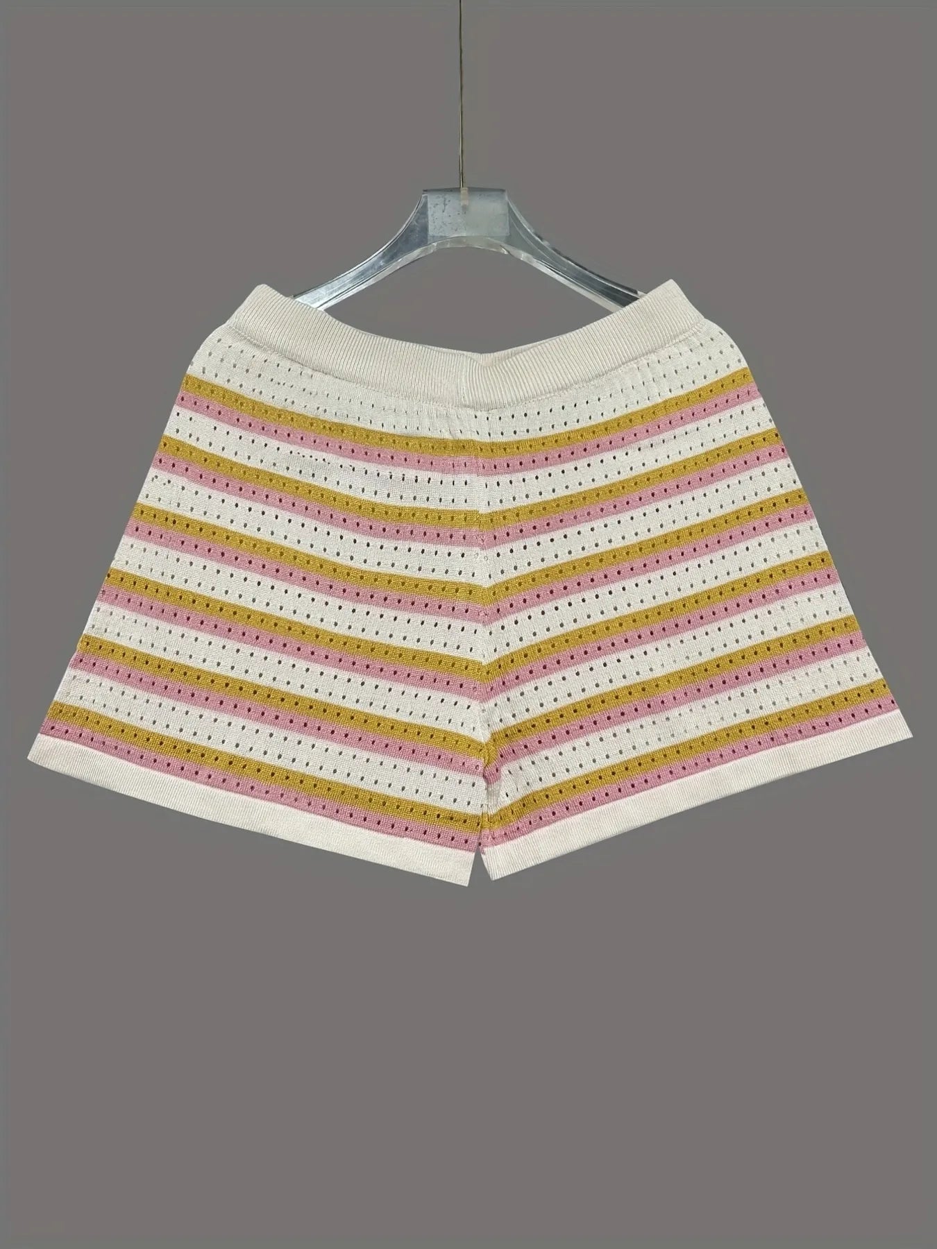 Colorful Striped Button Up Top and Shorts Sweater Set