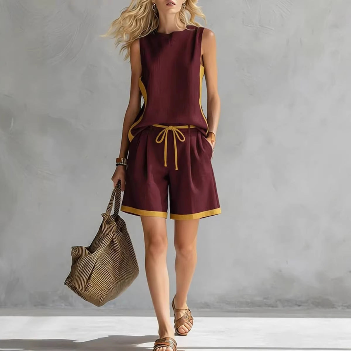 Solid Color Loose Casual Vest and Shorts Set