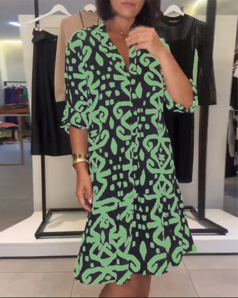 Aumora V-Neck Elegant Printed Dress