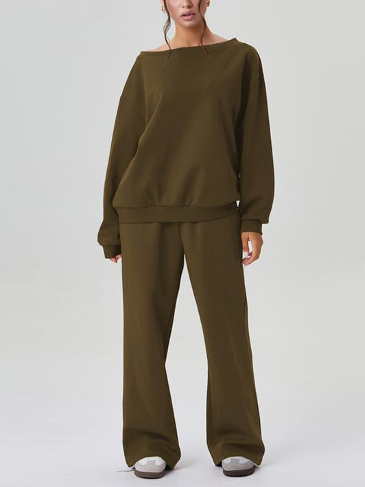 Women's Off-Shoulder Long Sleeve Top & Wide-Leg Pants Set