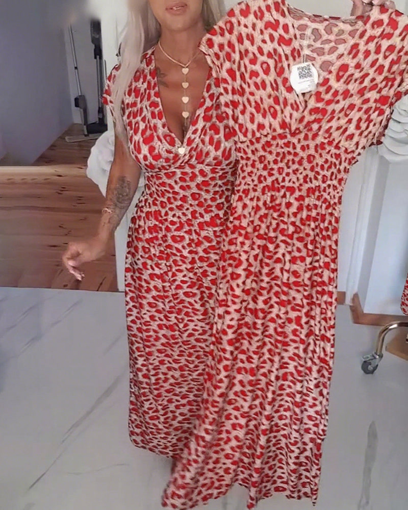 Elegant Leopard Print V-Neck Dress