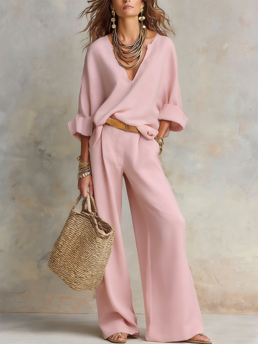 Off White Natural Linen Loose Fitting Resort Wear Set