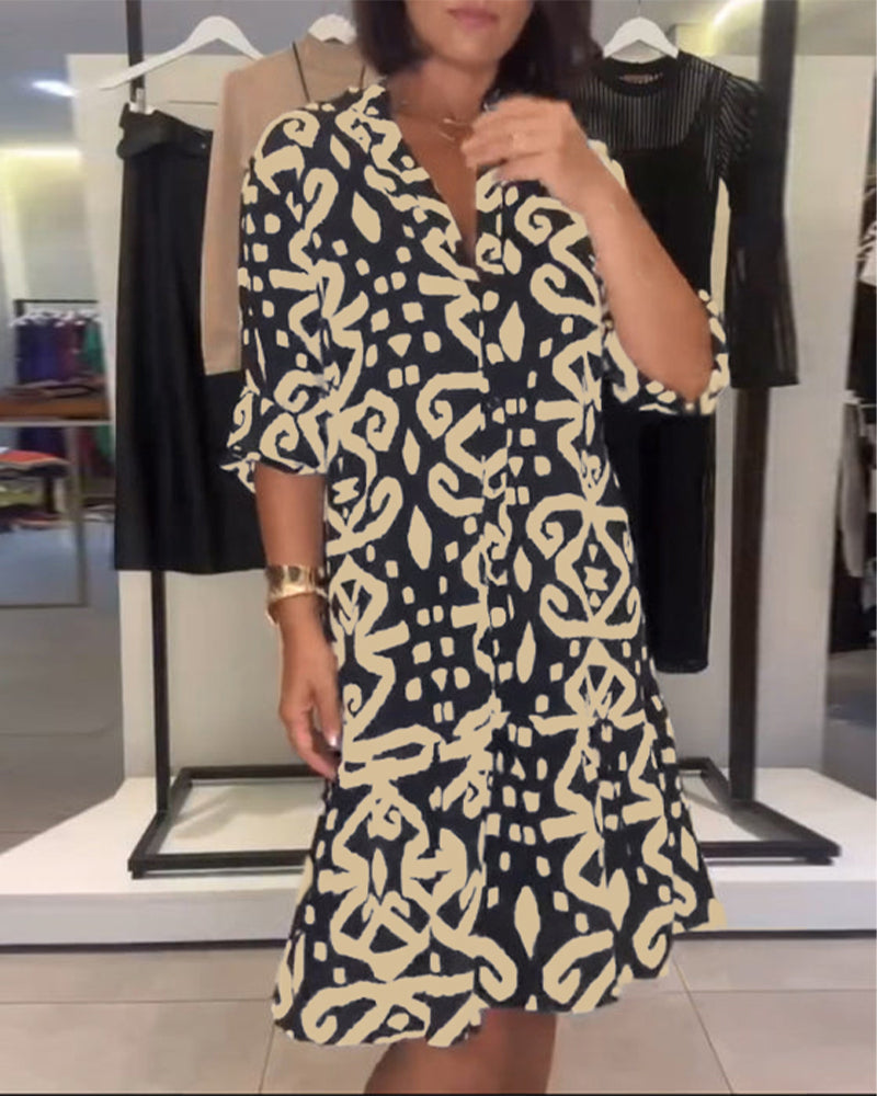 Aumora V-Neck Elegant Printed Dress