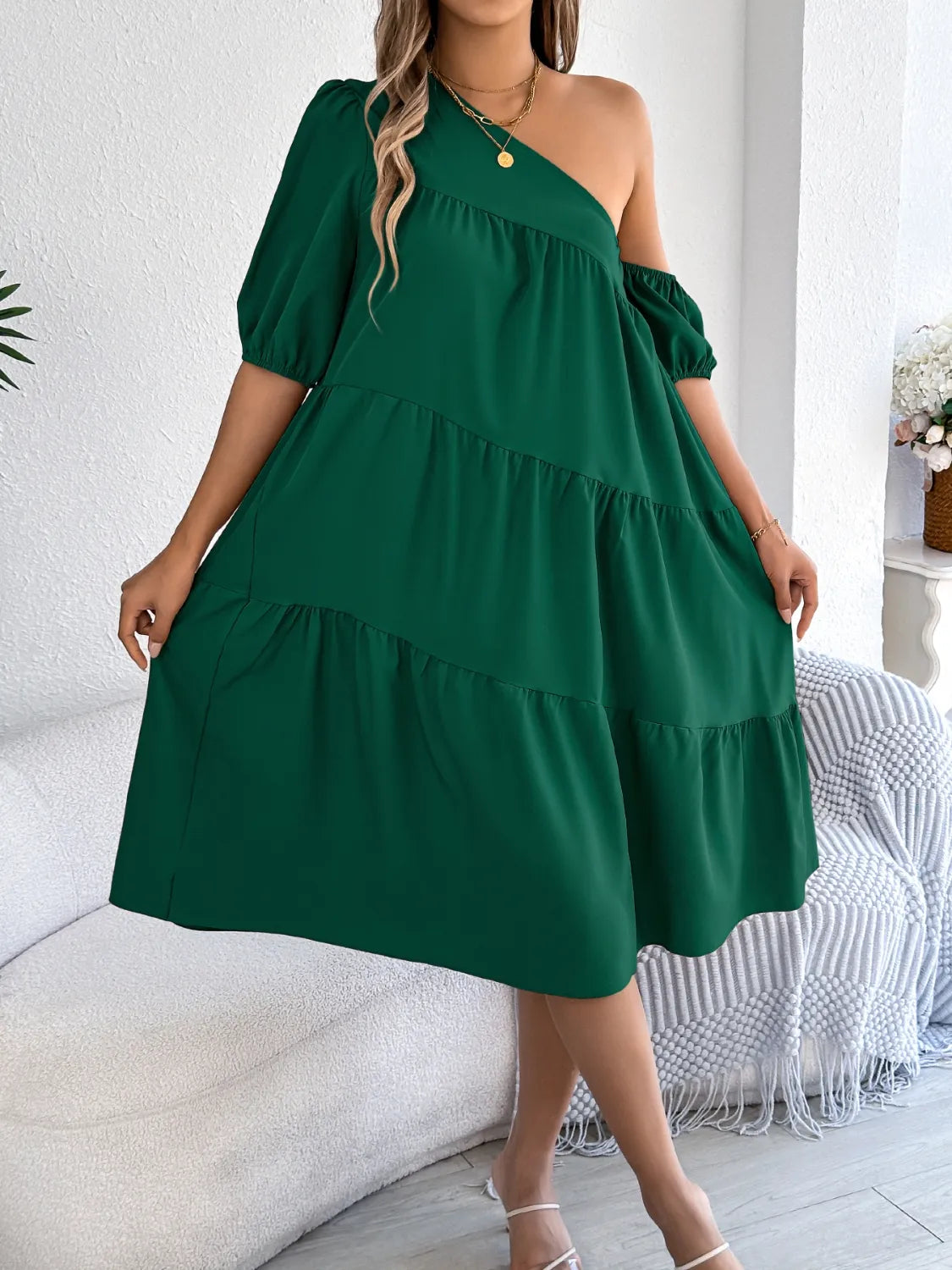 Single Shoulder Tiered Dress