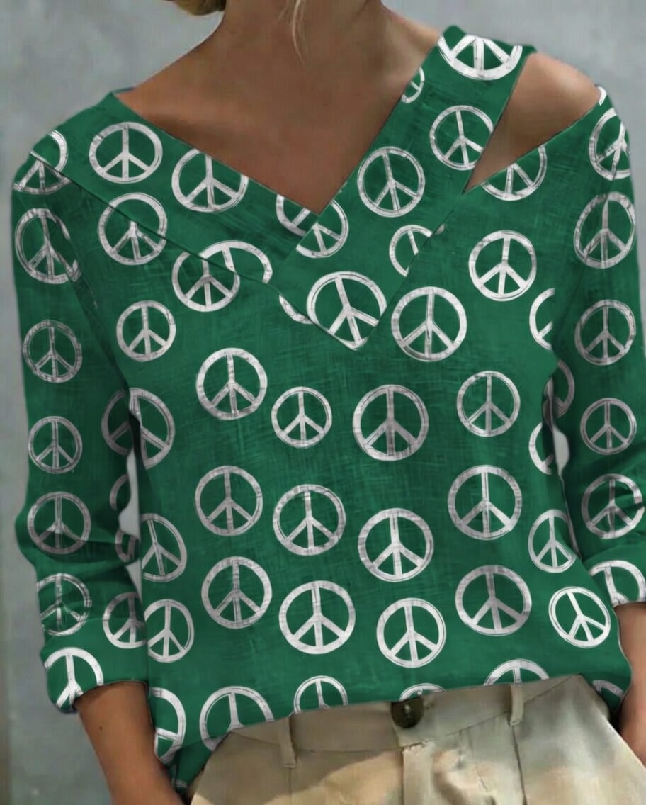 [Peace]Stylish V-Neck Off-The-Shoulder Top