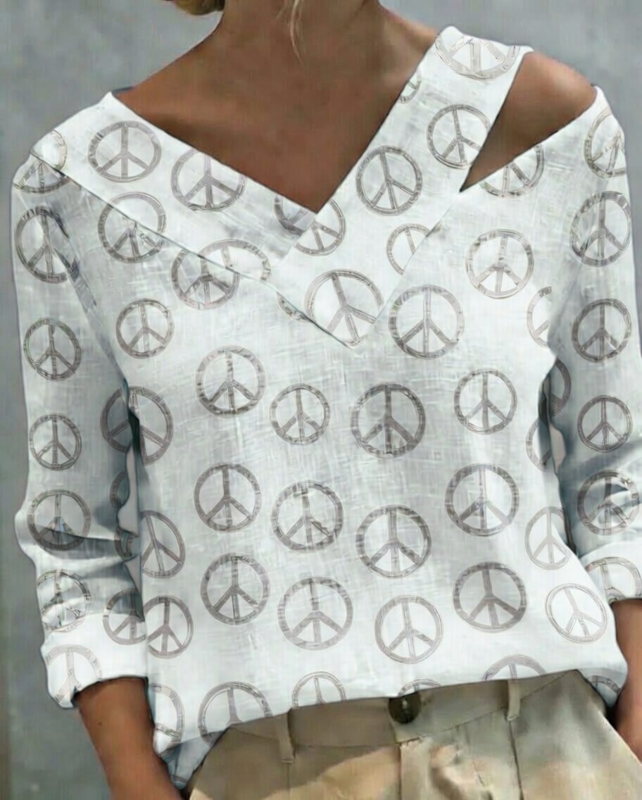 [Peace]Stylish V-Neck Off-The-Shoulder Top